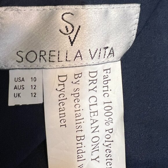Sorella Vita Navy Chiffon Bridesmaid Dress Size 10 Pleated Halter Open Back Form - Picture 5 of 11
